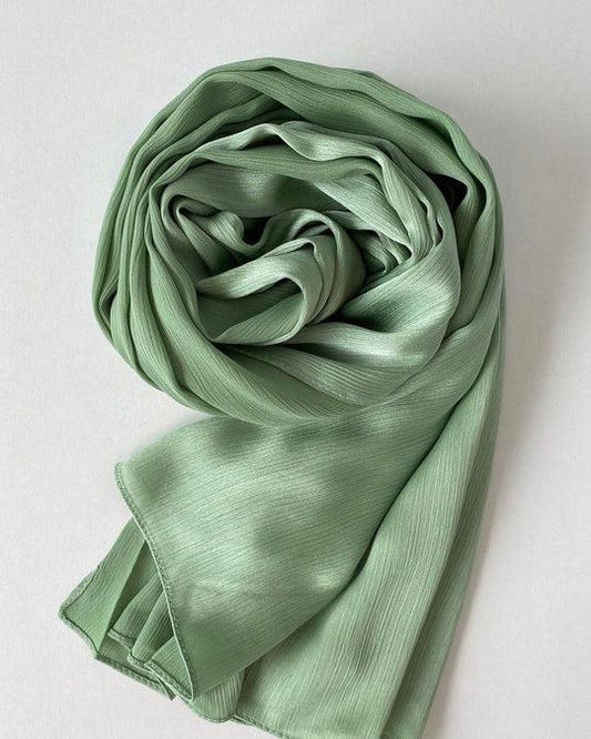 Crinkle Silk Hijab - SAGA GREEN